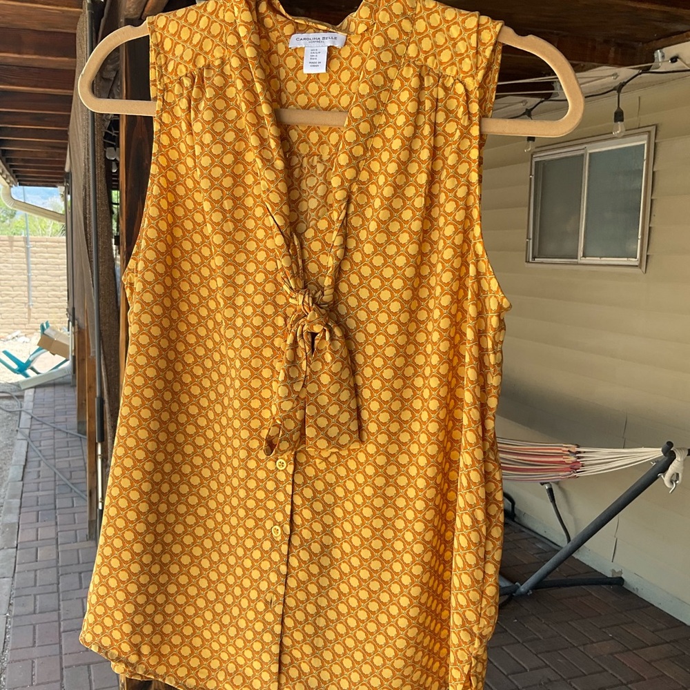 Christian Siriano Yellow Geometric Sleeveless Blouse